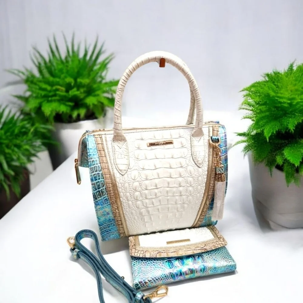 💙▪️BRAHMIN▪️ Small Caroline Wonderland Swanston Genuine Leather Bag And Wallet